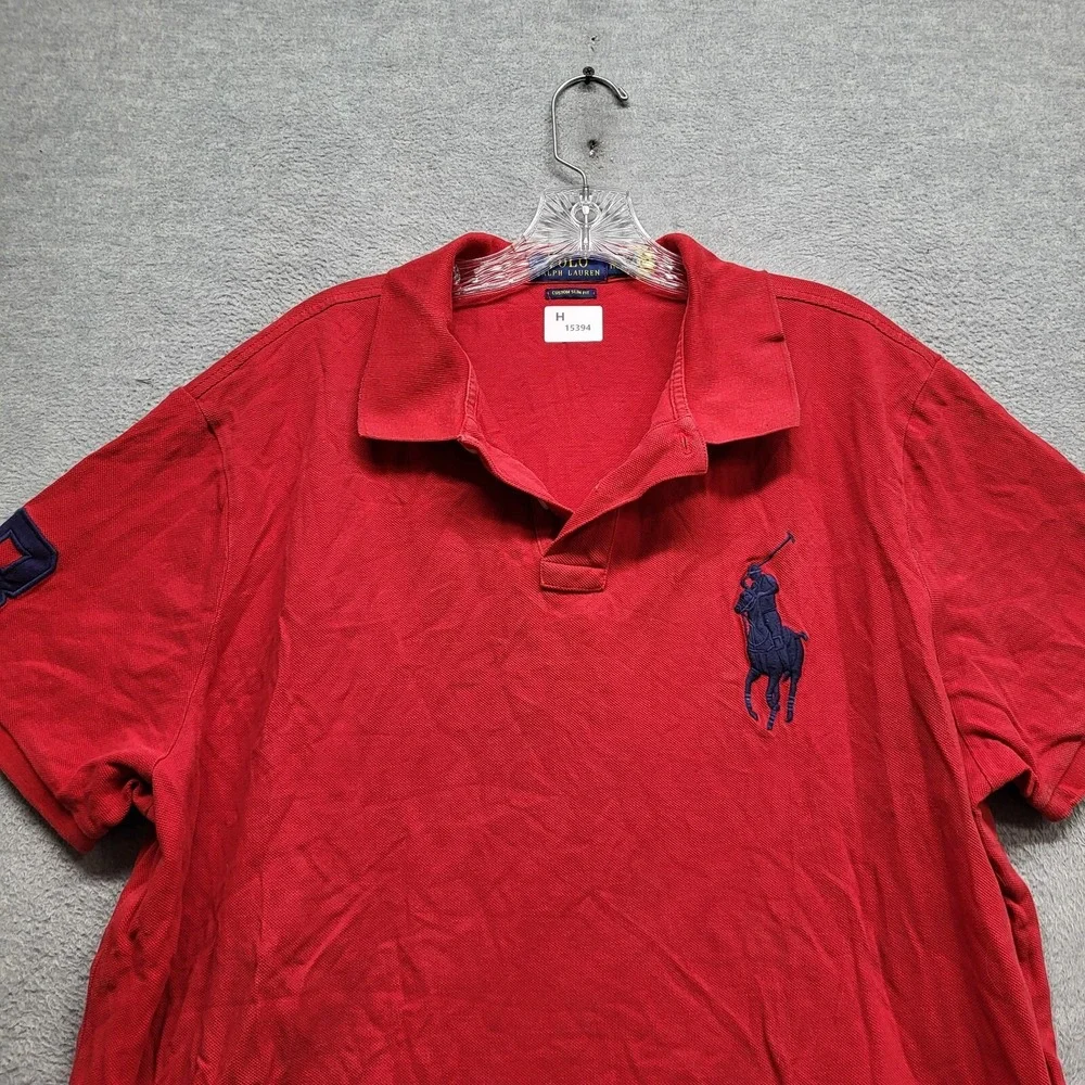 Polo Ralph Lauren Men Polo Shirt 2XL Red Big Pony Custom Fit Short Sleeve READ